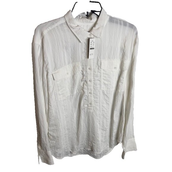 J.Crew Womens Textured Popover Top White Size L CA604 - Picture 2 of 6
